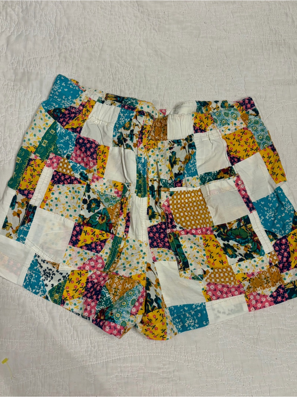 Pilcro Knit Patchwork Floral Shorts in Teal, Mustard & Pink - Picture 4 of 8